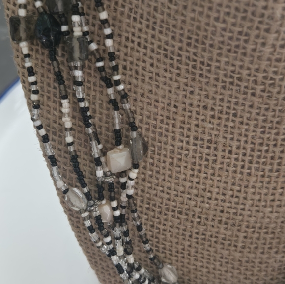 Black & Ivory Beaded Boho Multi-Strand Necklace Set 3 - Picture 6 of 8